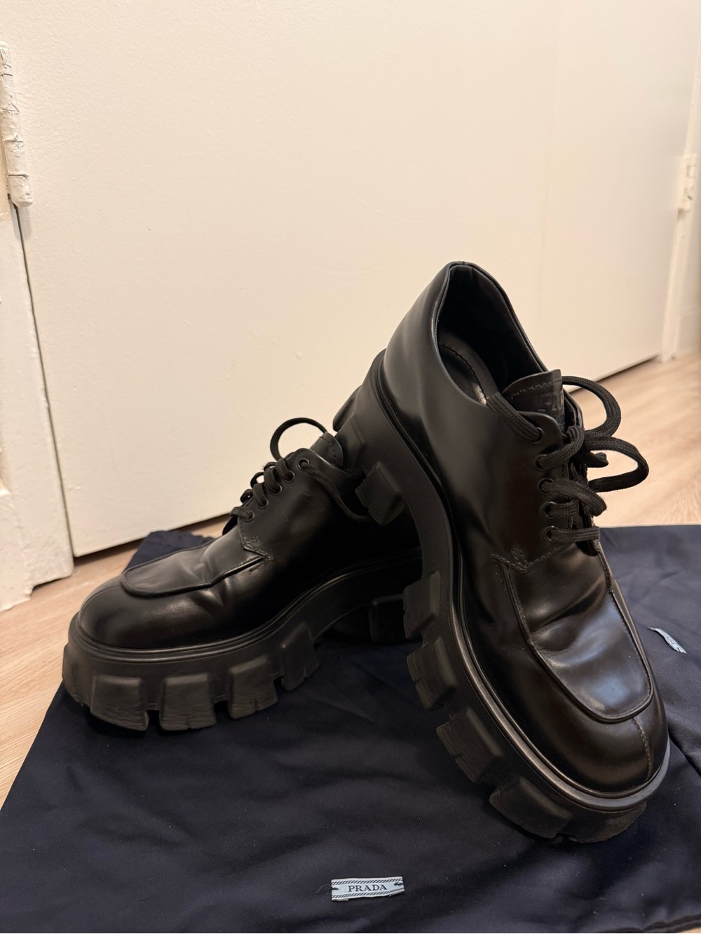 Prada Black Chunky Lug Platform Lace-Up Shoes - Picture 5 of 8